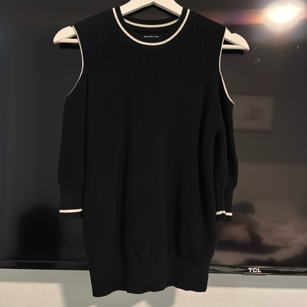 Knitted Open Shoulder Sweater Top Who What Wear Black Short Sleeve Sz M